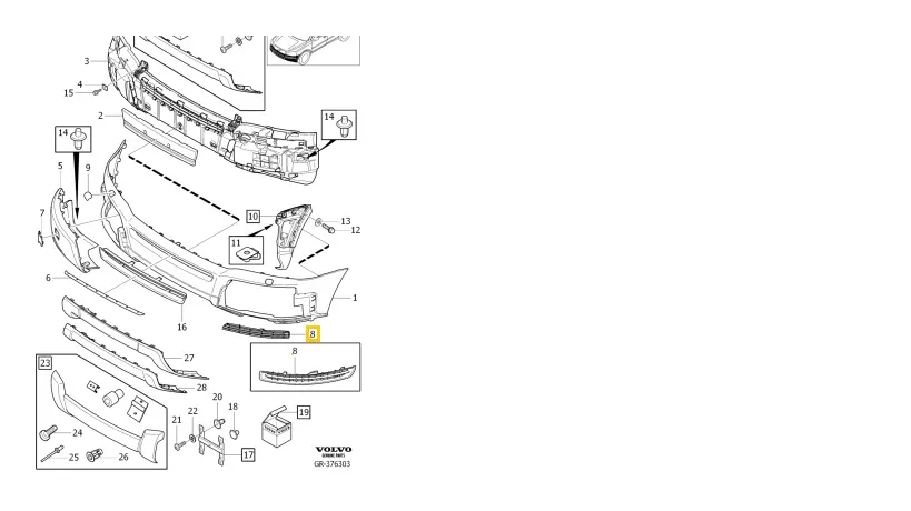 Støtfangergrill Volvo Genuine® XC90 (2007-2014) │ venstre, sort, facelift – bilde 3