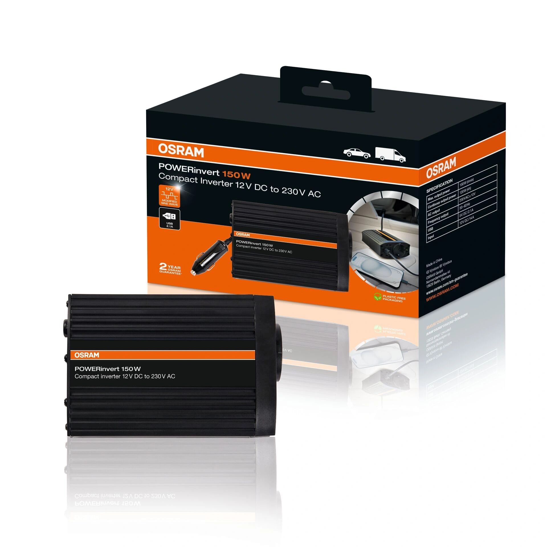Strøminverter Osram POWERinvert 150W │ Spenningsomformer 12V til 230V med USB