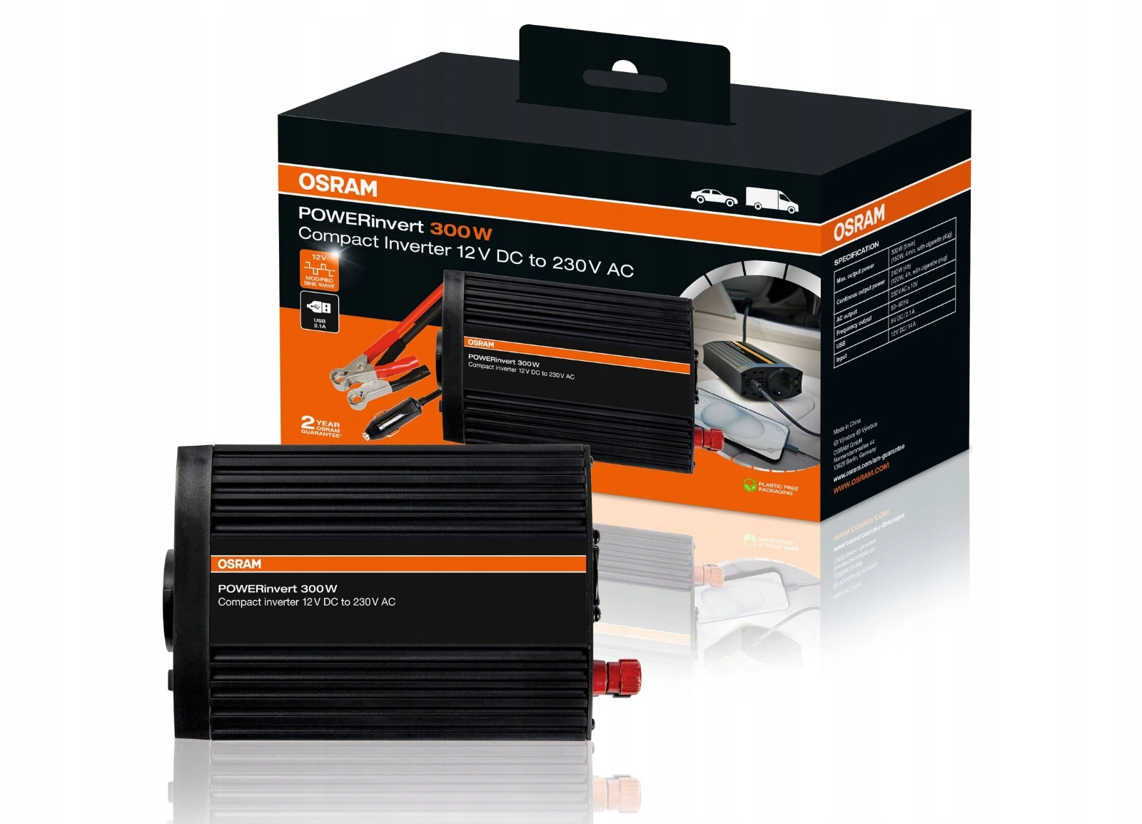 Strøminverter Osram POWERinvert 300W │ Spenningsomformer 12V til 230V med USB