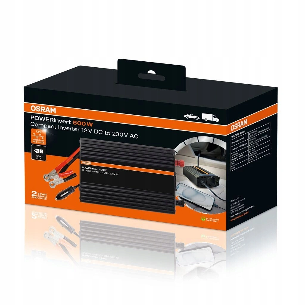 Strøminverter Osram POWERinvert 500W │ Spenningsomformer 12V til 230V med USB – bilde 2