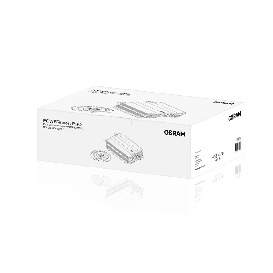Strøminverter Osram POWERinvert PRO 1000W │ Spenningsomformer Pure Sine Wave 12V til 230V – bilde 2