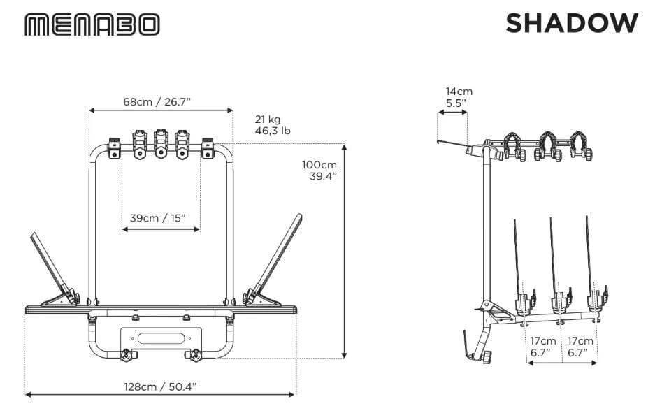 Sykkelstativ for bakluke – VW Caddy / Caddy Maxi / Caddy California 2020→ │ MENABO Shadow – inntil 3 sykler – bilde 5