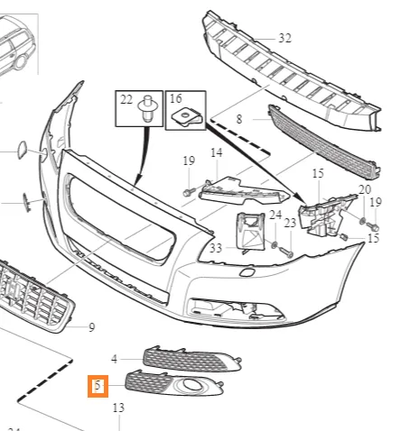 Tåkelysgrill Volvo Genuine® V70 2008-2013 │ front venstre