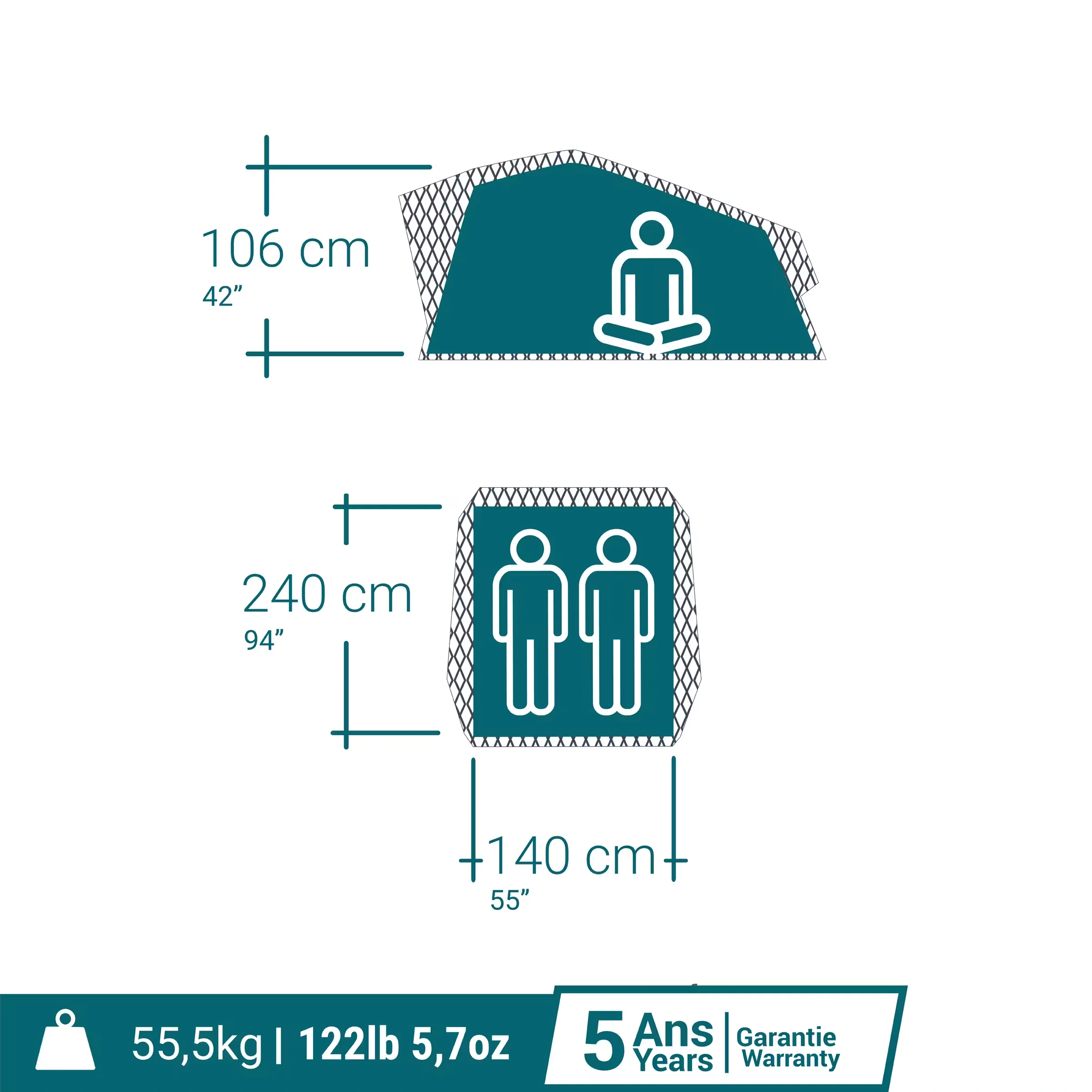 Taktelt Quechua MH500 F&B │ Lett Softshell - myk softcover - Fresh & Black 2 personer - 140 x 240 cm – bilde 2