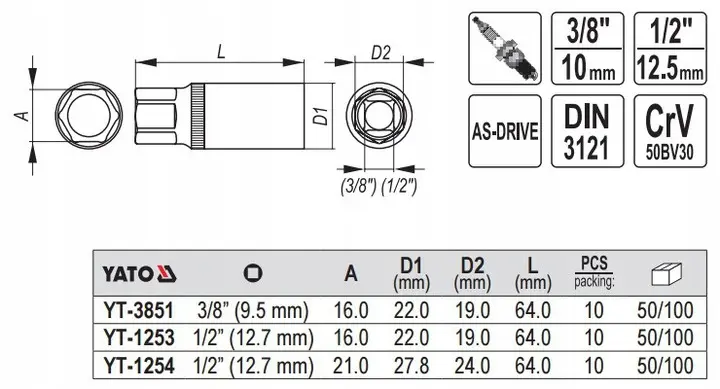 Tennpluggpipe 1/2'' 16 MM YATO – bilde 2