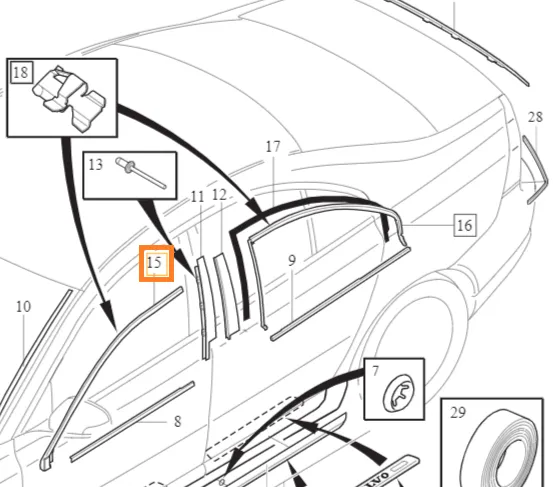 Tetning for dørlist venstre Volvo Genuine® S80 V70 XC70 2007-2016
