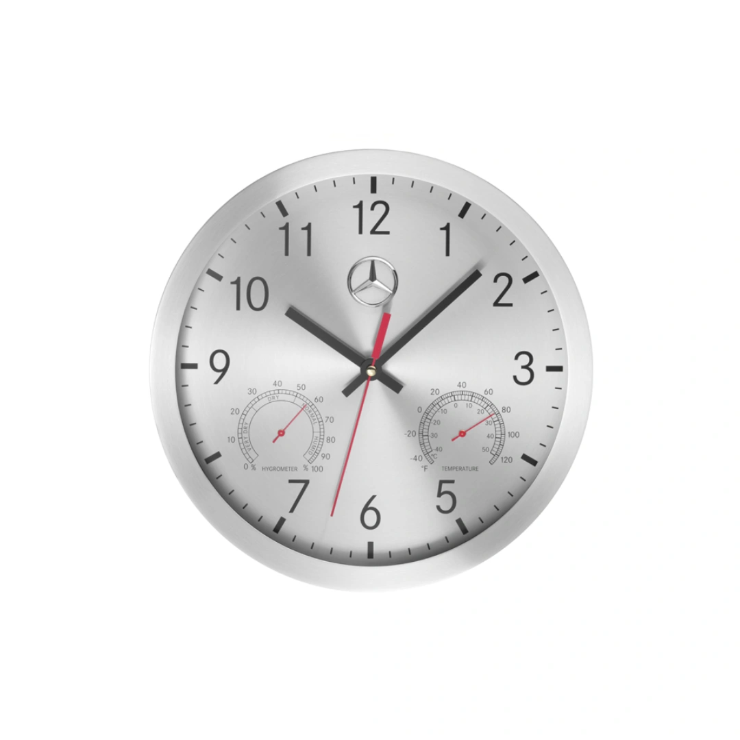 Veggklokke Mercedes-Benz – Aluminium med termometer og hygrometer