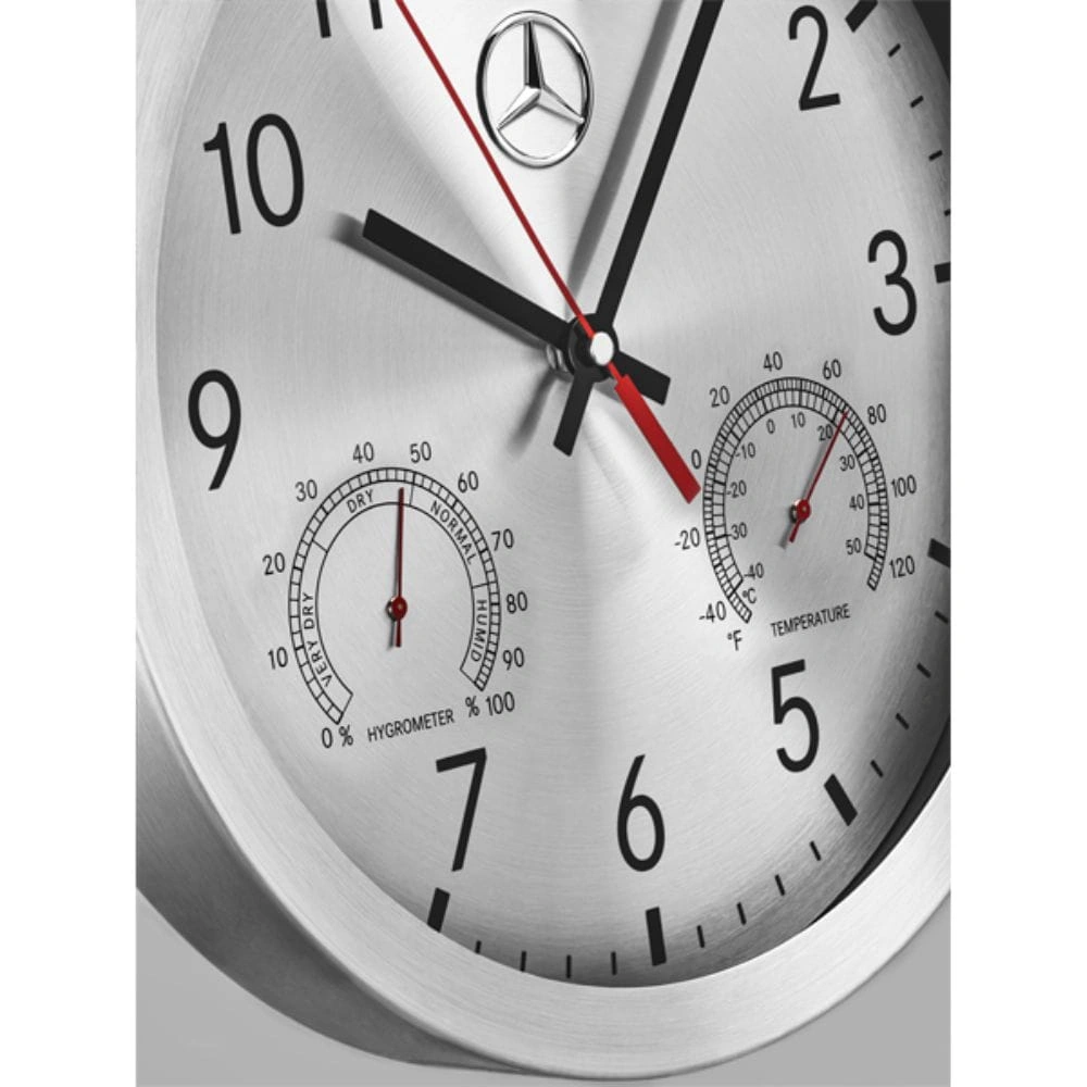 Veggklokke Mercedes-Benz – Aluminium med termometer og hygrometer – bilde 2