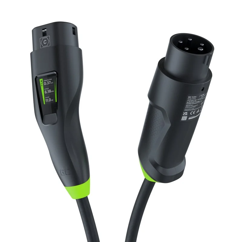 Vegglader Elbillader mobil Green Cell Habu EV 11 kW 7 m Type 2 CEE til lading av elbiler og plug-in-hybrider med veggmontert og mobil funksjon samt GC-app