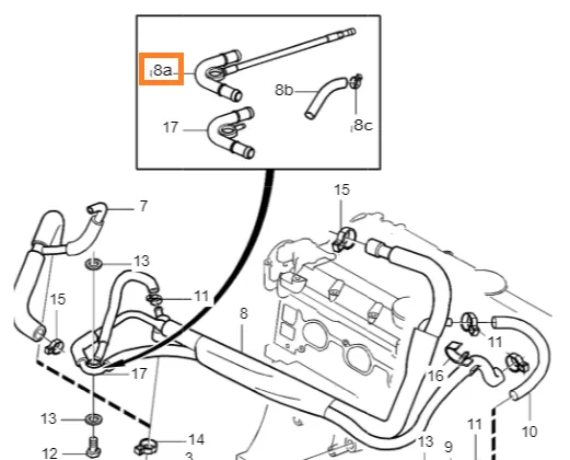 Veivhusventilasjonsrør med banjo Volvo Genuine® S80 XC90 │ 2.8T/2.9T B6284T B6294T