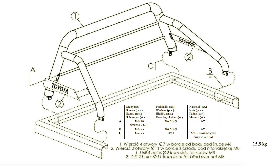 Veltebøyle Toyota Hilux VIII 2015 -> │ Pick Up med sidepanel – bilde 3