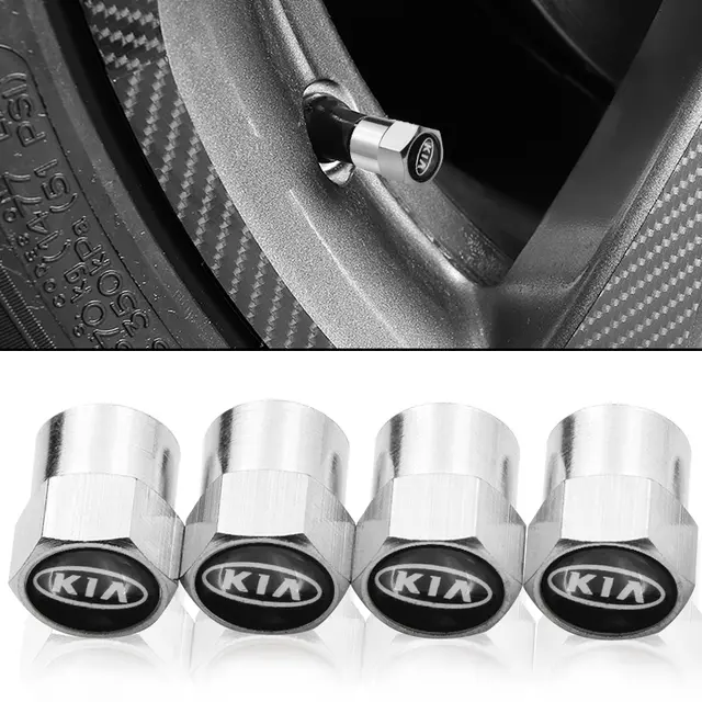 Ventilhetter med logo KIa Silver Edition - 4 stk.