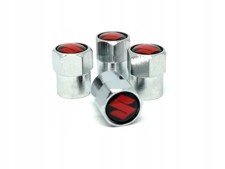Ventilhetter med logo Suzuki Silver Red Edition - 4 stk.