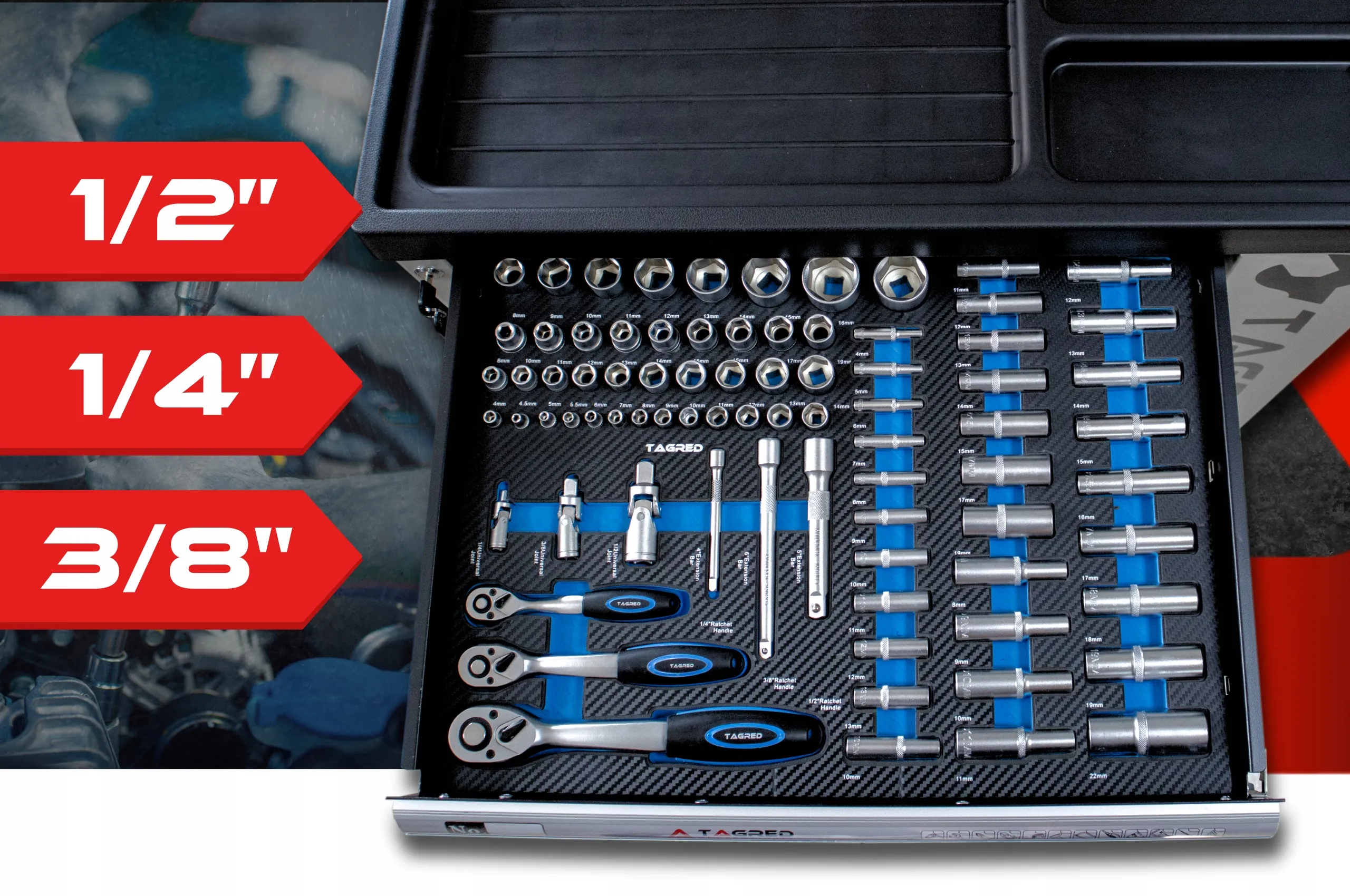 Verktøyskap med 251 verktøy │ Verktøyvogn Tagred Premium Tool Trolley Image 16