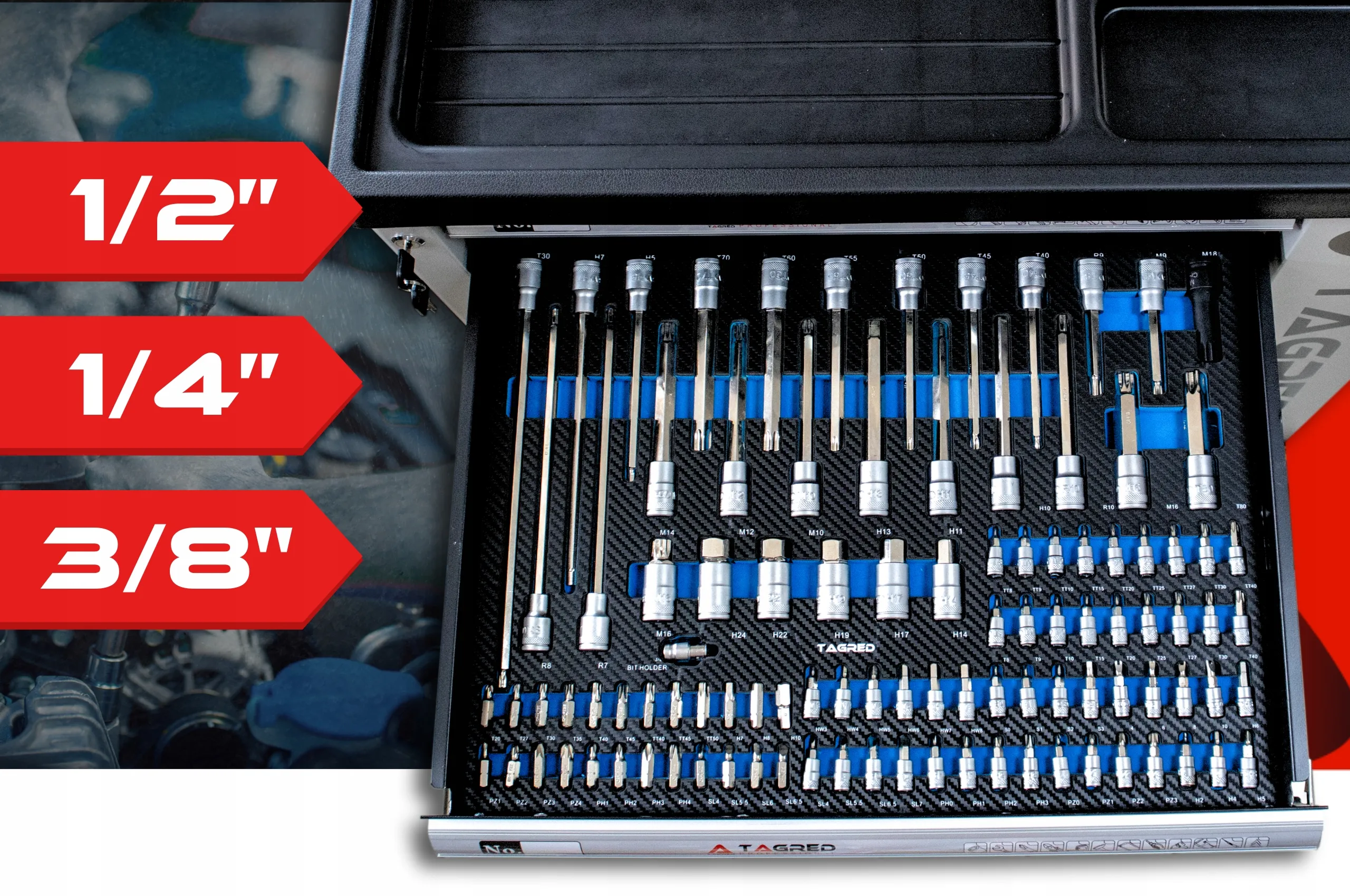 Verktøyskap med 251 verktøy │ Verktøyvogn Tagred Premium Tool Trolley Image 17