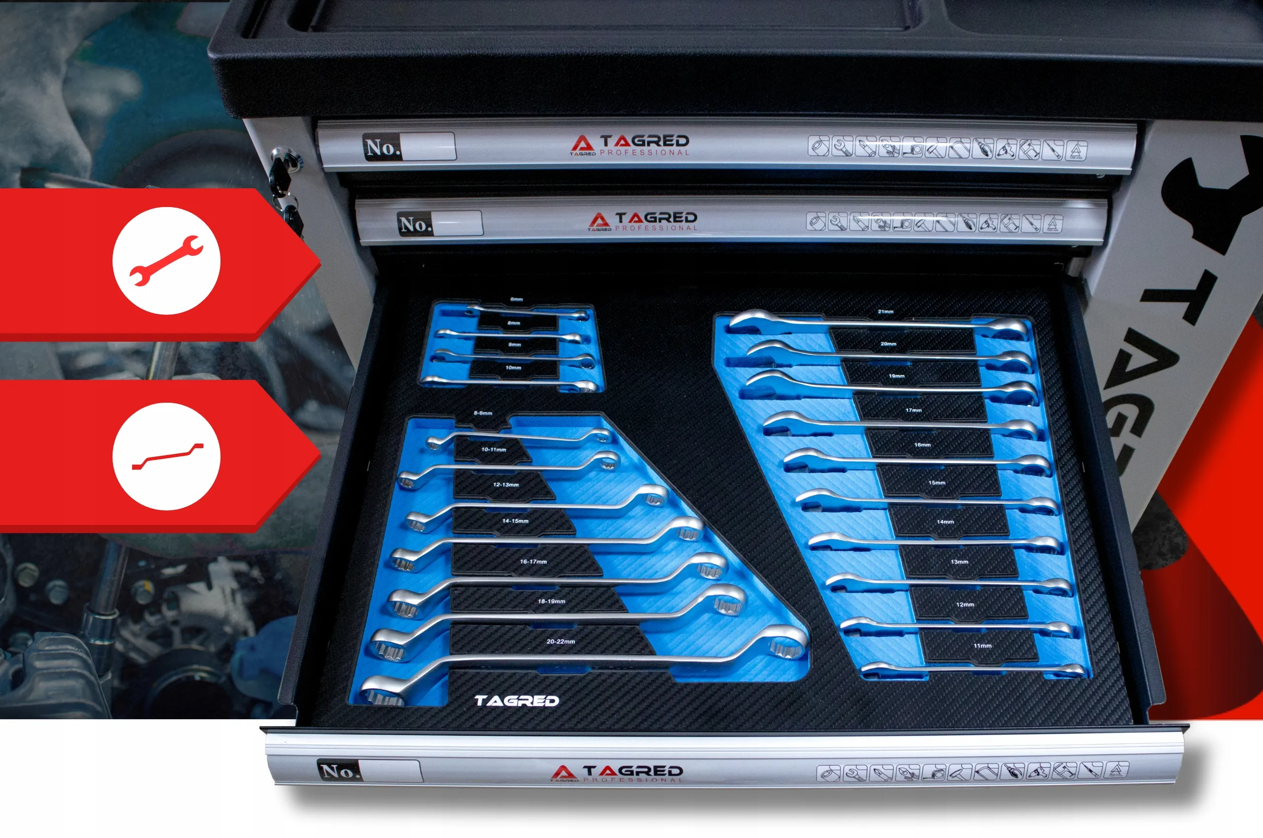 Verktøyskap med 251 verktøy │ Verktøyvogn Tagred Premium Tool Trolley Image 18