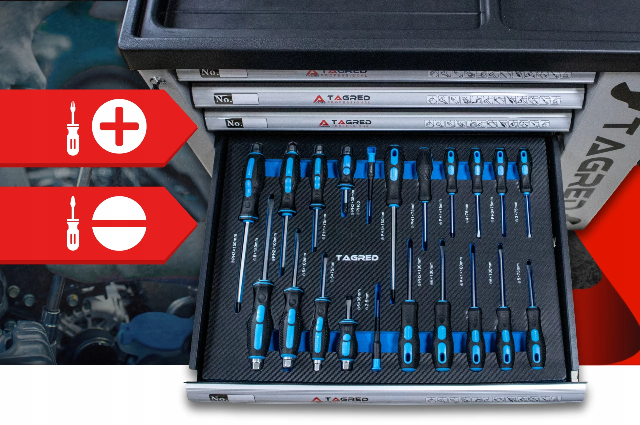 Verktøyskap med 251 verktøy │ Verktøyvogn Tagred Premium Tool Trolley Image 19