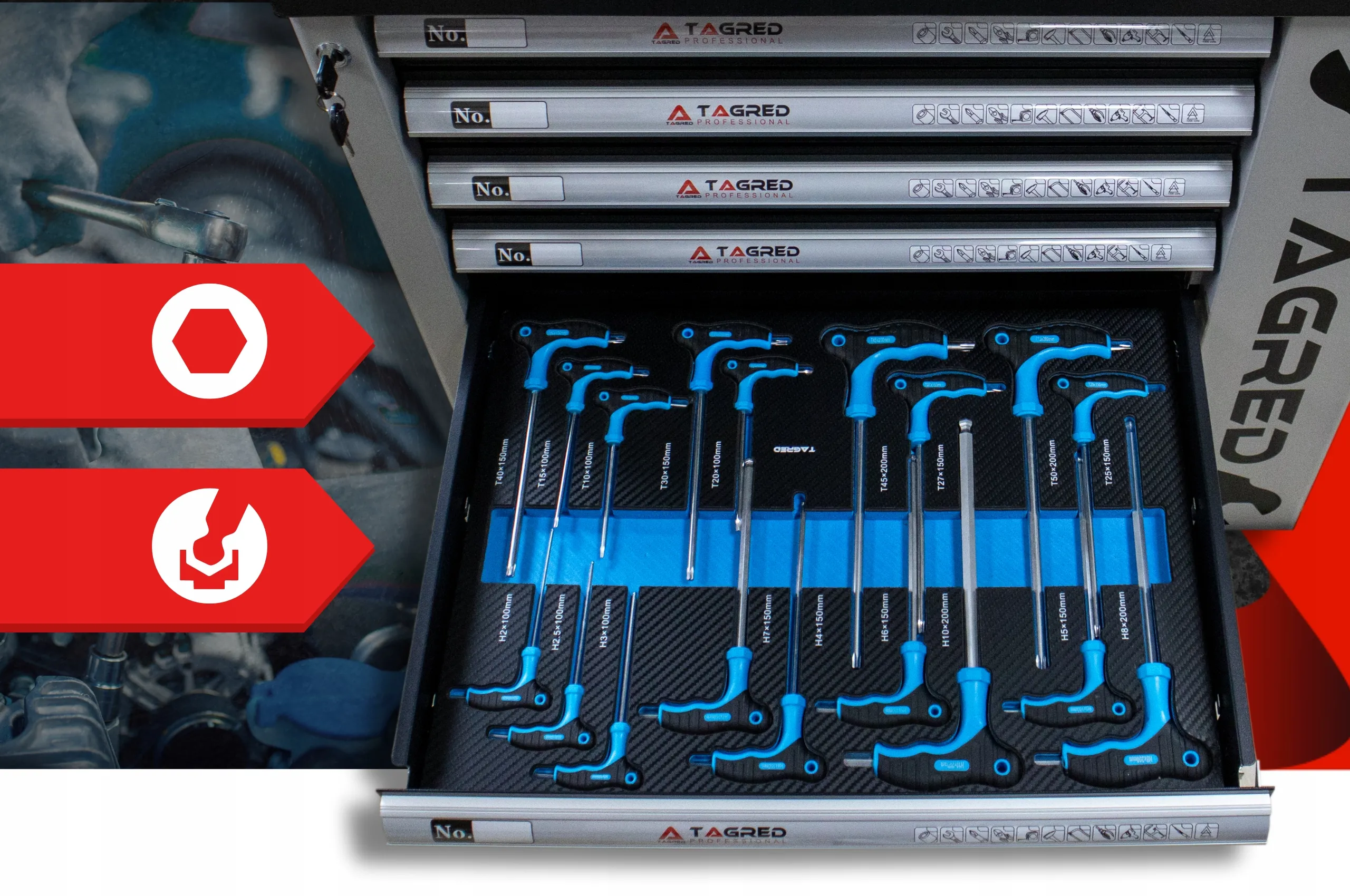 Verktøyskap med 251 verktøy │ Verktøyvogn Tagred Premium Tool Trolley Image 20