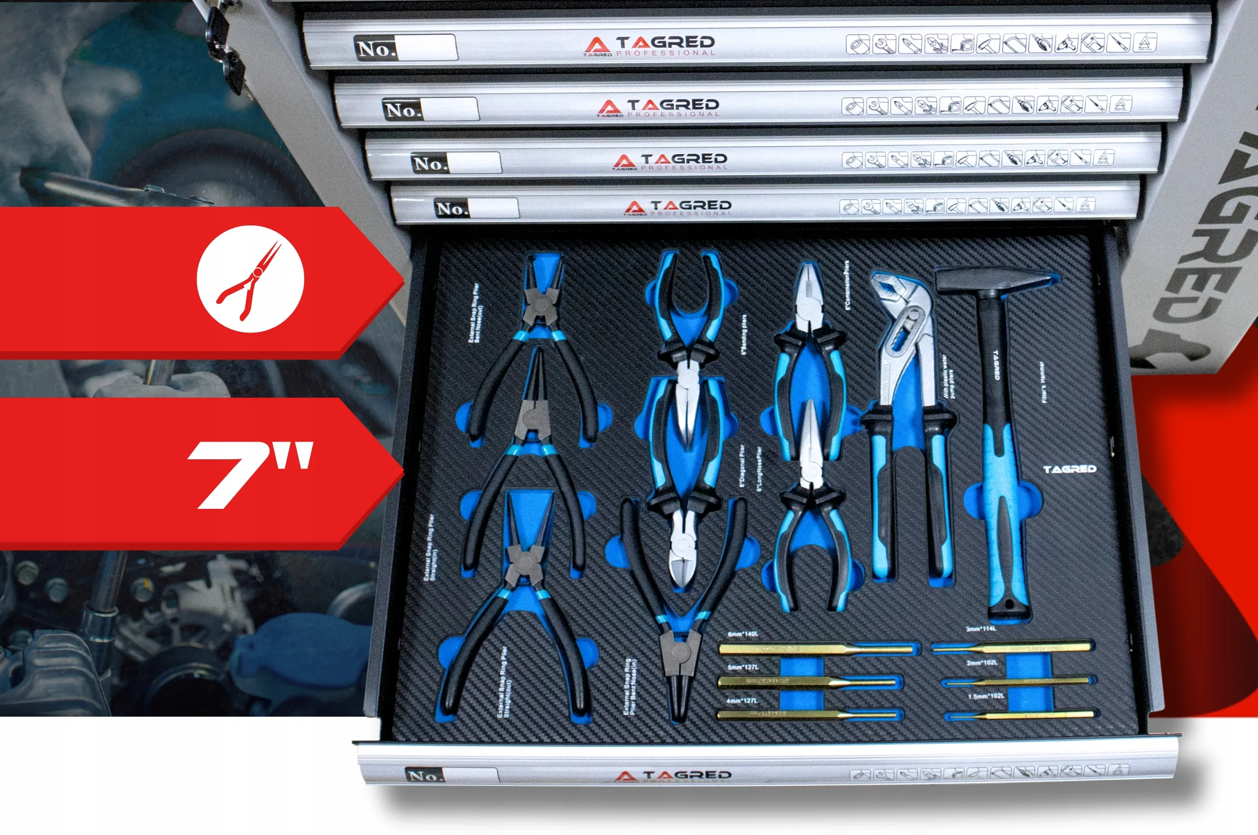 Verktøyskap med 251 verktøy │ Verktøyvogn Tagred Premium Tool Trolley Image 21