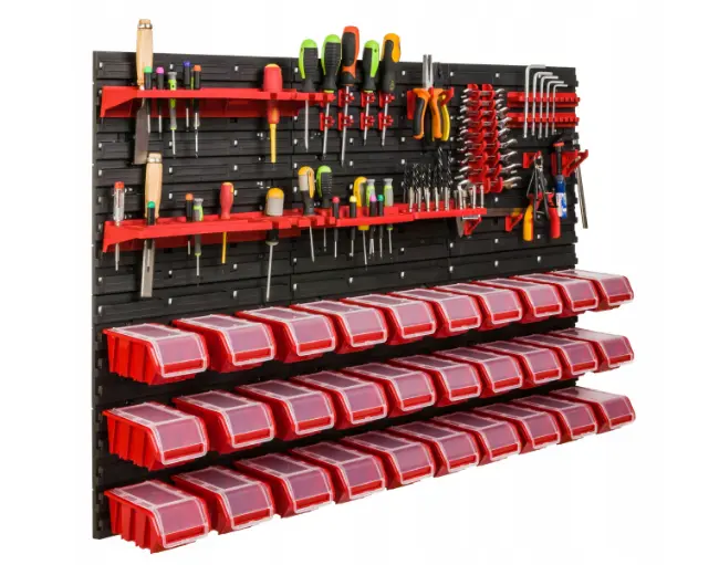 Verktøytavle 117 x 78 cm │ Komplett oppbevaringssystem med kroker, bokser og hyller