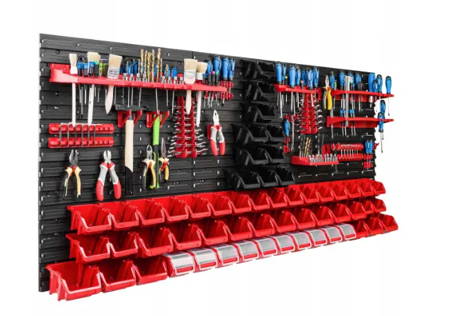 Verktøytavle 172 x 78 cm │ Komplett veggsystem med kroker, bokser og hyller