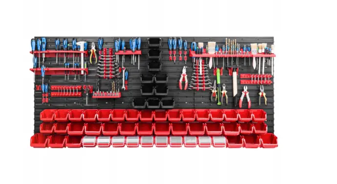 Verktøytavle 172 x 78 cm │ Komplett veggsystem med kroker, bokser og hyller – bilde 2