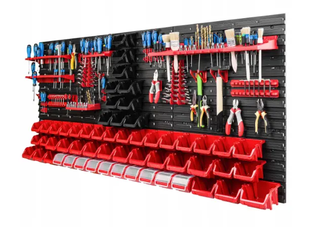 Verktøytavle 172 x 78 cm │ Komplett veggsystem med kroker, bokser og hyller – bilde 3