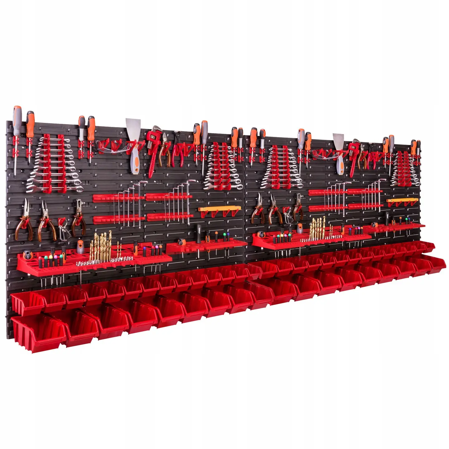Verktøytavle 230 x 78 cm │ Ekstra stor oppbevaringsvegg med kroker, bokser og hyller Image 1