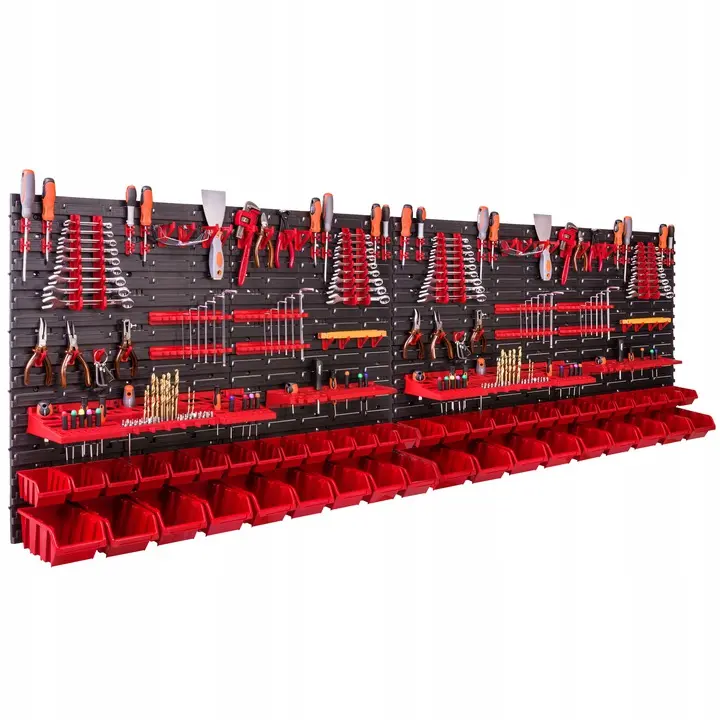Verktøytavle 230 x 78 cm │ Komplett veggoppheng med kroker, bokser og hyller Image 1