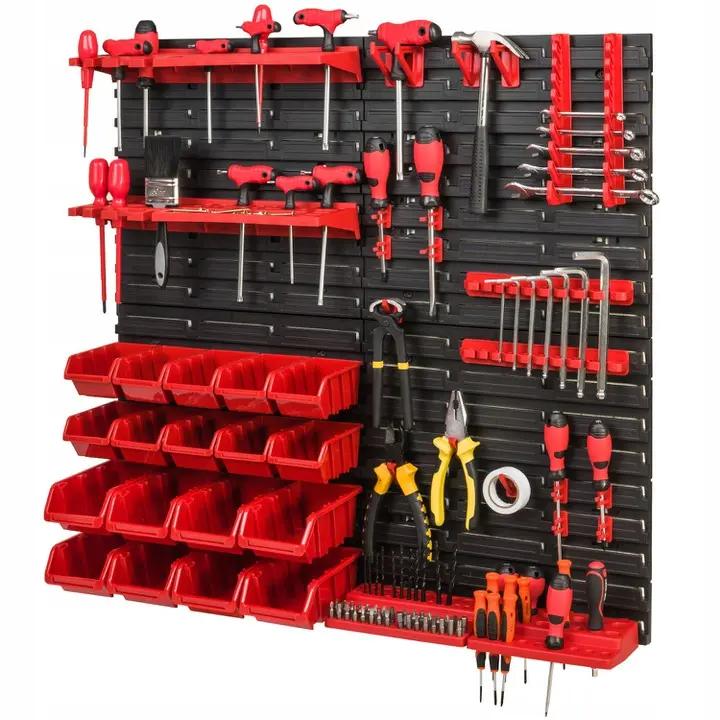 Verktøytavle 77 x 78 cm │  Kompakt oppbevaringsløsning med kroker, bokser og hylle Image 1