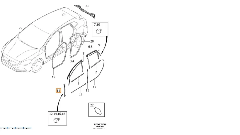 Vertikal dørtetning Volvo Genuine® V40, V40 Cross Country 2013-2019 │ venstre – bilde 3