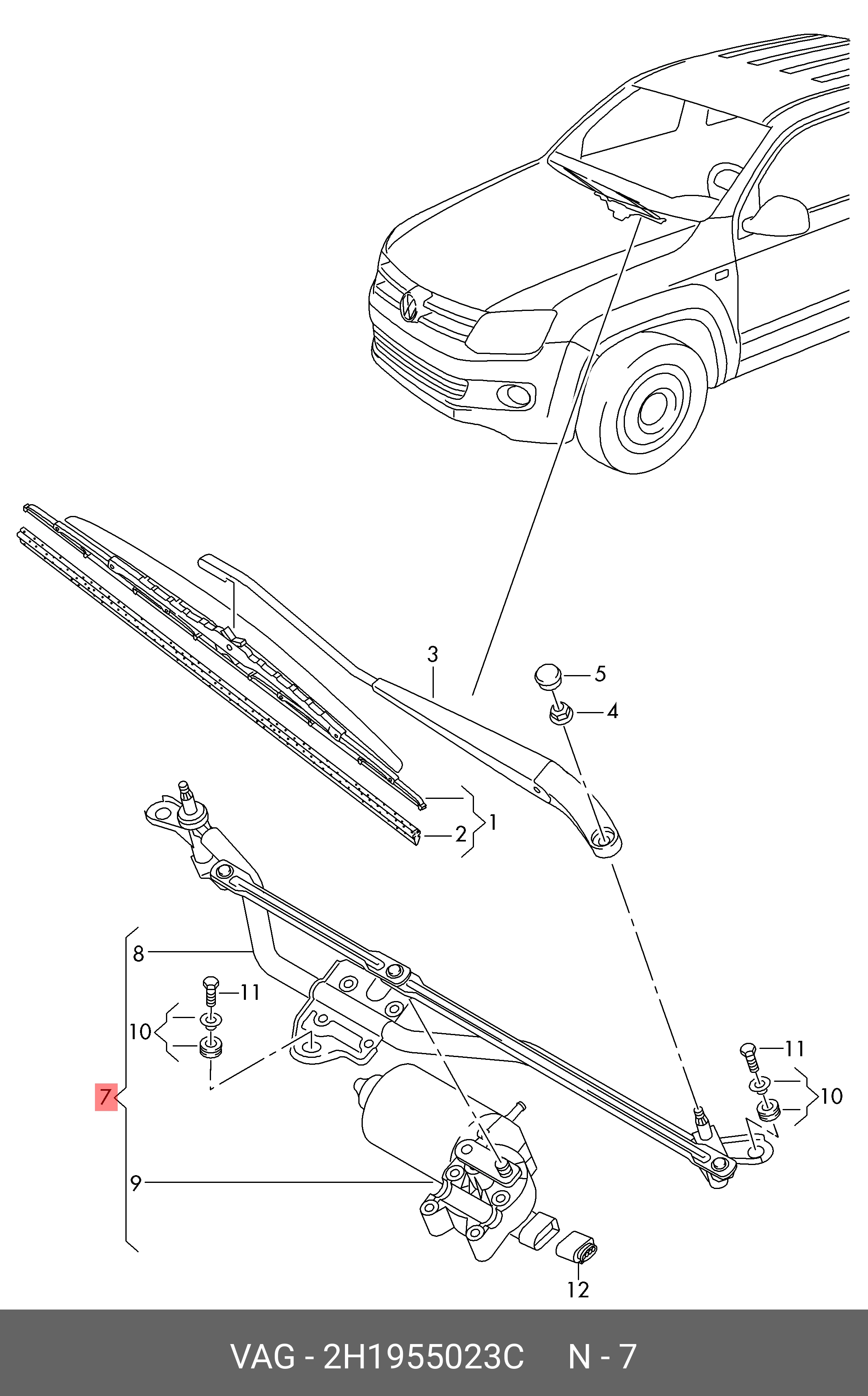 Vidusvisker mekanisme VW Amarok I 2009 - 2020 │ Genuine® Vindusvisker overføring foran – bilde 8