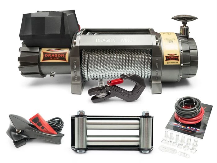 Vinsj Dragon Winch Highlander DWH 12000 HD 12 V med trekkraft på 5443 kg og 28 m stålline
