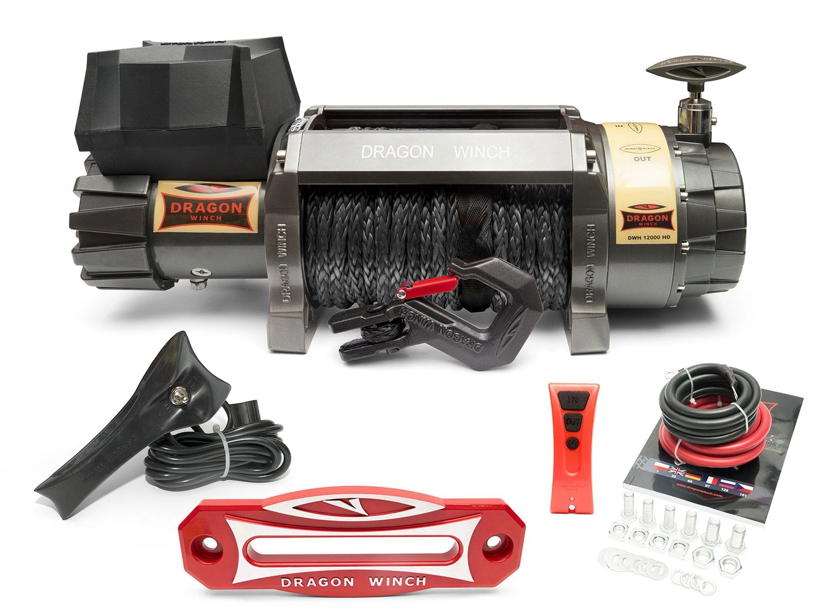 Vinsj Dragon Winch Highlander DWH 12000 HD 12 V med trekkraft på 5443 kg og 30 m syntetisk line