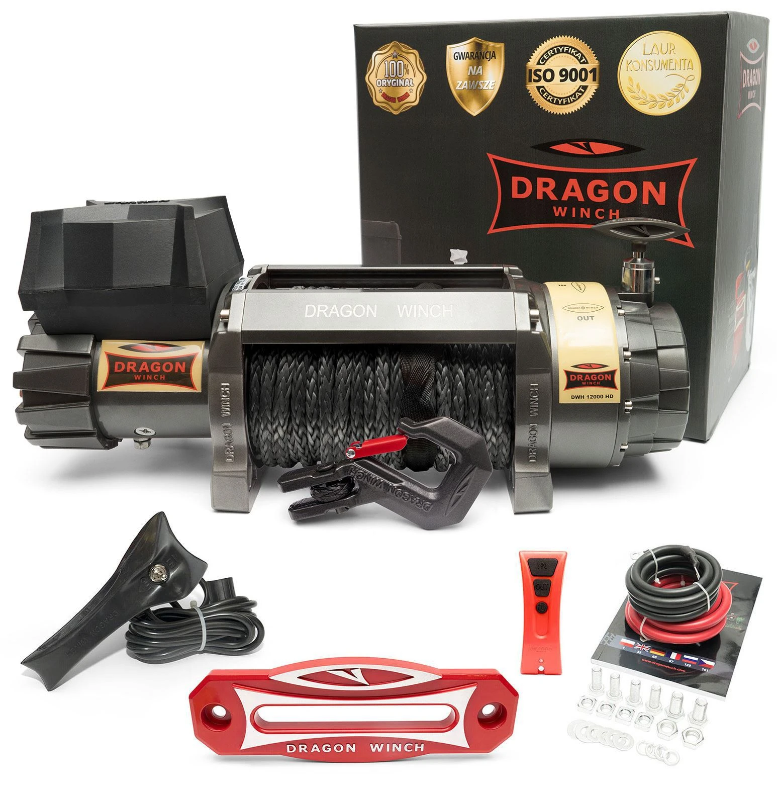 Vinsj Dragon Winch Highlander DWH 12000 HD 12 V med trekkraft på 5443 kg og 30 m syntetisk line – bilde 2