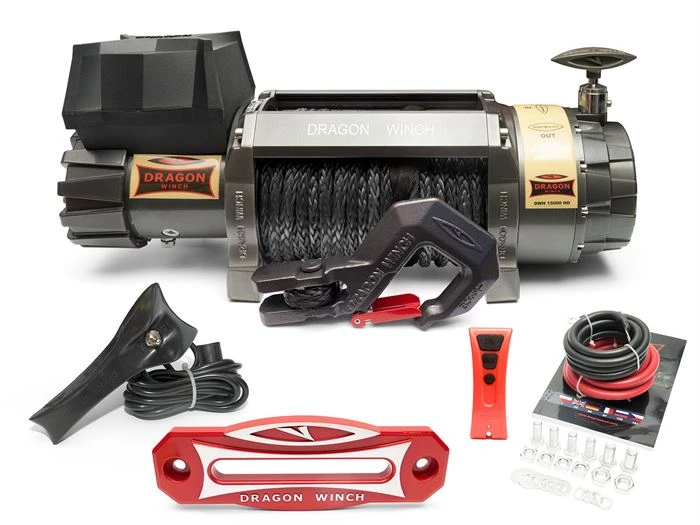 Vinsj Dragon Winch Highlander DWH 15000 HD 12 V med trekkraft på 6803 kg og 21 m syntetisk line