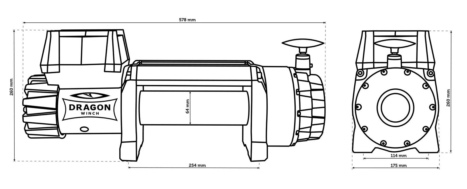 Vinsj Dragon Winch Highlander DWH 15000 HD 12 V med trekkraft på 6803 kg og 28 m stålline – bilde 9