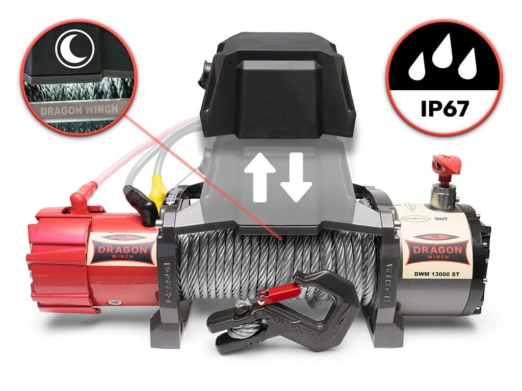 Vinsj Dragon Winch Maverick DWM 13000 ST 12 V med trekkraft på 5897 kg og 30 m stålline – bilde 4