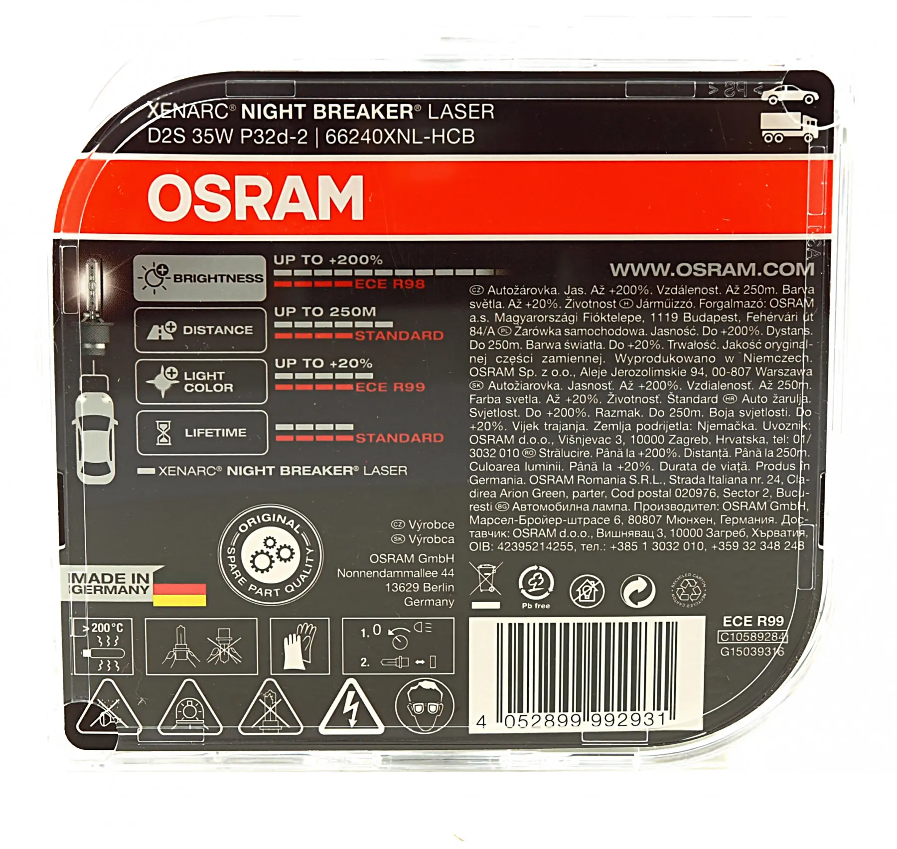 Xenonpære D2S Osram Xenarc Night Breaker Laser +200% - sett 2 stk. – bilde 3