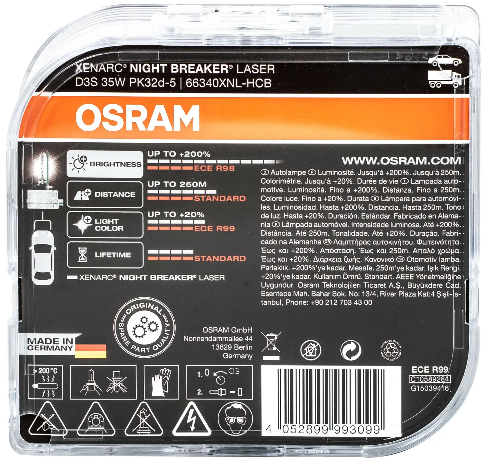 Xenonpære D3S Osram Xenarc Night Breaker Laser +200% - sett 2 stk. Image 3